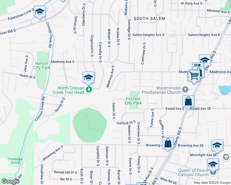 map of restaurants, bars, coffee shops, grocery stores, and more near 1109 Luradel Avenue South in Salem