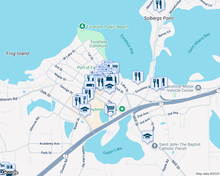 map of restaurants, bars, coffee shops, grocery stores, and more near 443 Union Place in Excelsior