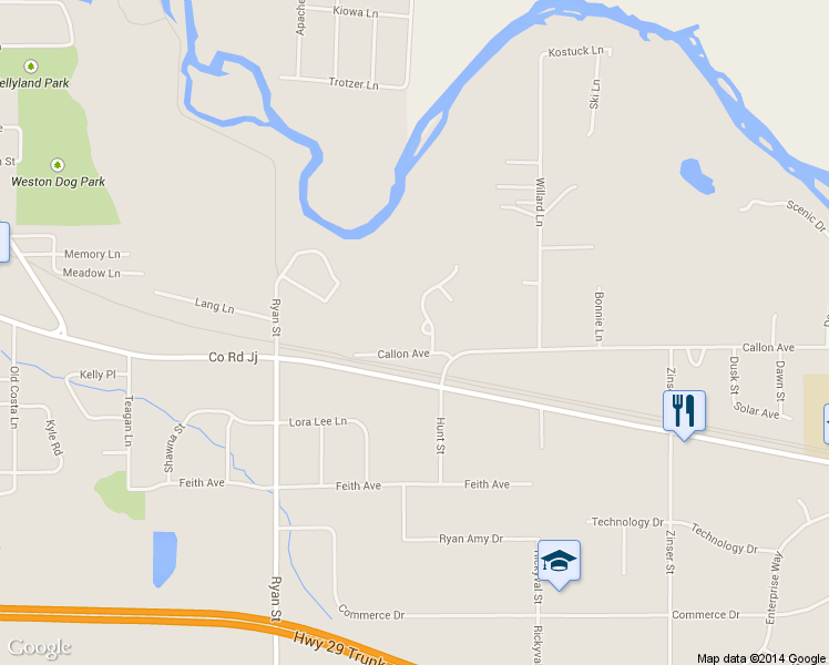 map of restaurants, bars, coffee shops, grocery stores, and more near 7305 Fountain Circle in Schofield