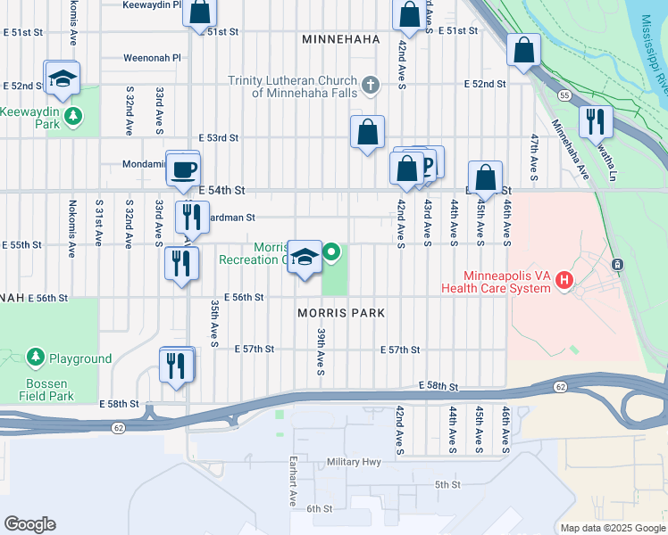 map of restaurants, bars, coffee shops, grocery stores, and more near 5531 39th Avenue South in Minneapolis