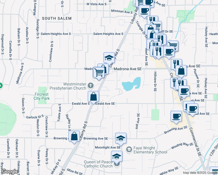 map of restaurants, bars, coffee shops, grocery stores, and more near 3652-3668 Liberty Road South in Salem