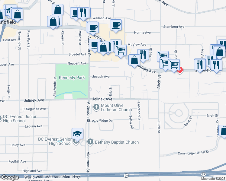 map of restaurants, bars, coffee shops, grocery stores, and more near 6007 Eric Street in Weston