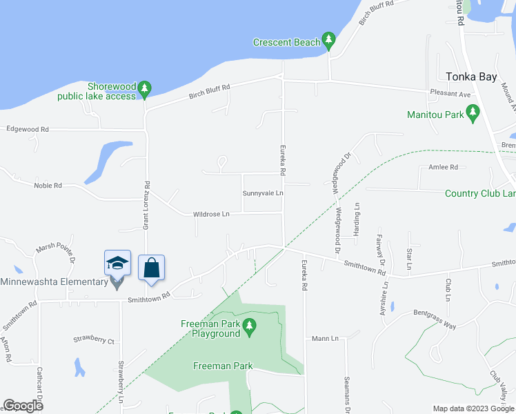 map of restaurants, bars, coffee shops, grocery stores, and more near 25720 Wildrose Lane in Excelsior