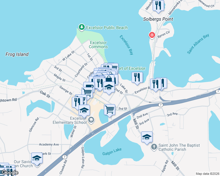 map of restaurants, bars, coffee shops, grocery stores, and more near 443 Union Place in Excelsior