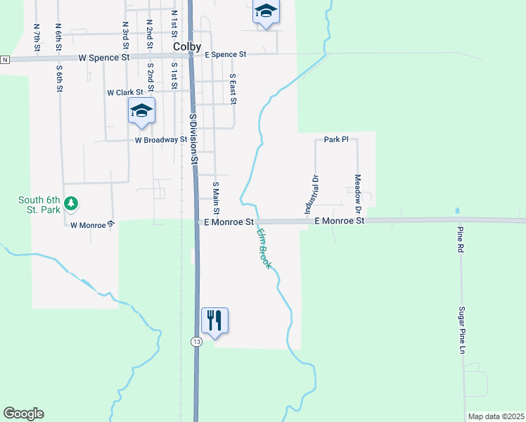 map of restaurants, bars, coffee shops, grocery stores, and more near 504 East Monroe Street in Colby