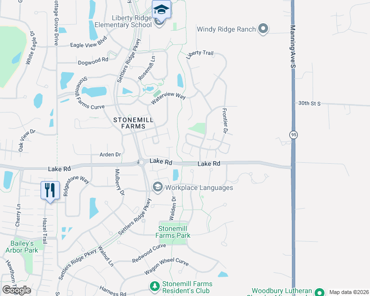 map of restaurants, bars, coffee shops, grocery stores, and more near 3148 Legacy Lane in Woodbury
