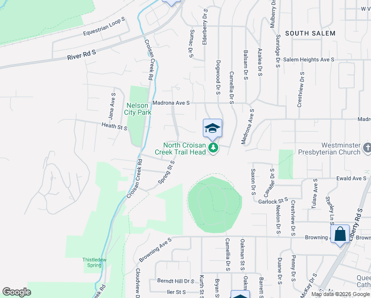 map of restaurants, bars, coffee shops, grocery stores, and more near 3696 Spring Street South in Salem