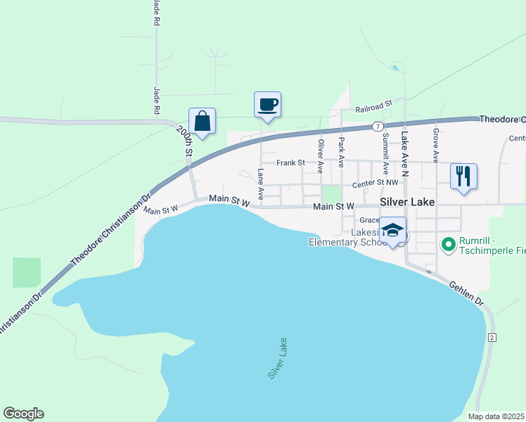 map of restaurants, bars, coffee shops, grocery stores, and more near 601 Main Street West in Silver Lake