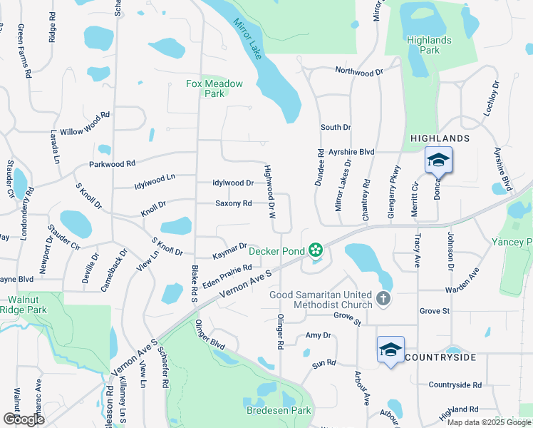 map of restaurants, bars, coffee shops, grocery stores, and more near 5515 Highwood Drive West in Minneapolis