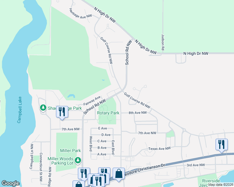 map of restaurants, bars, coffee shops, grocery stores, and more near 815 School Road Northwest in Hutchinson