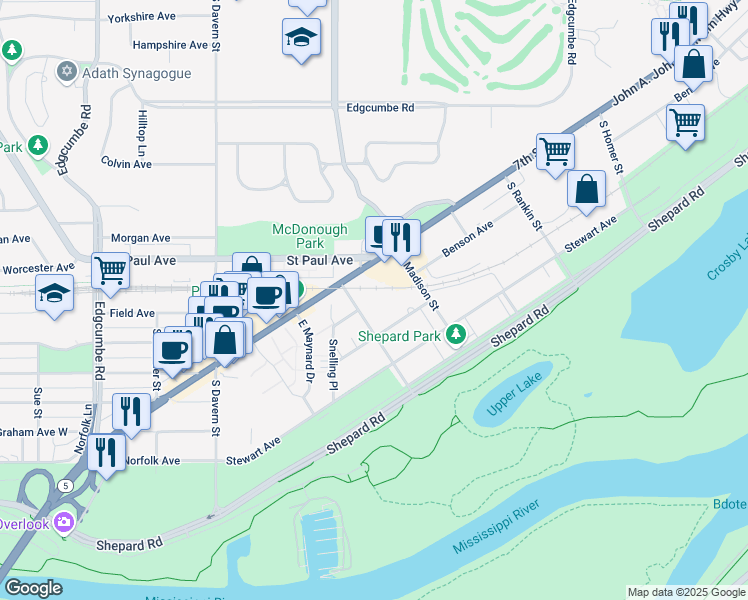 map of restaurants, bars, coffee shops, grocery stores, and more near 2259 Rockwood Ave in St Paul