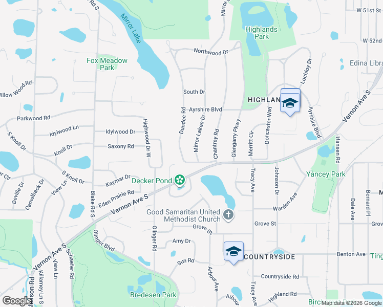 map of restaurants, bars, coffee shops, grocery stores, and more near 5537 Dundee Road in Minneapolis