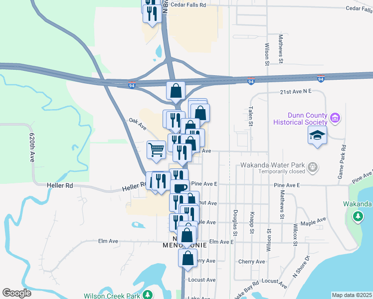map of restaurants, bars, coffee shops, grocery stores, and more near 103 Oak Avenue in Menomonie