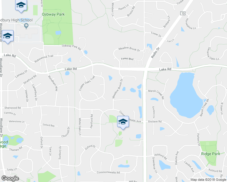 map of restaurants, bars, coffee shops, grocery stores, and more near 3154 Meadow Brook Drive in Woodbury