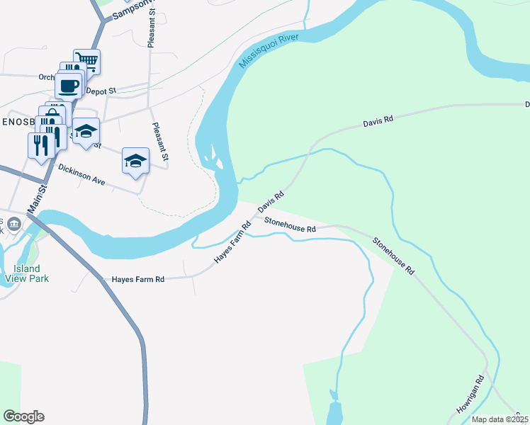 map of restaurants, bars, coffee shops, grocery stores, and more near 32 Davis Road in Enosburg