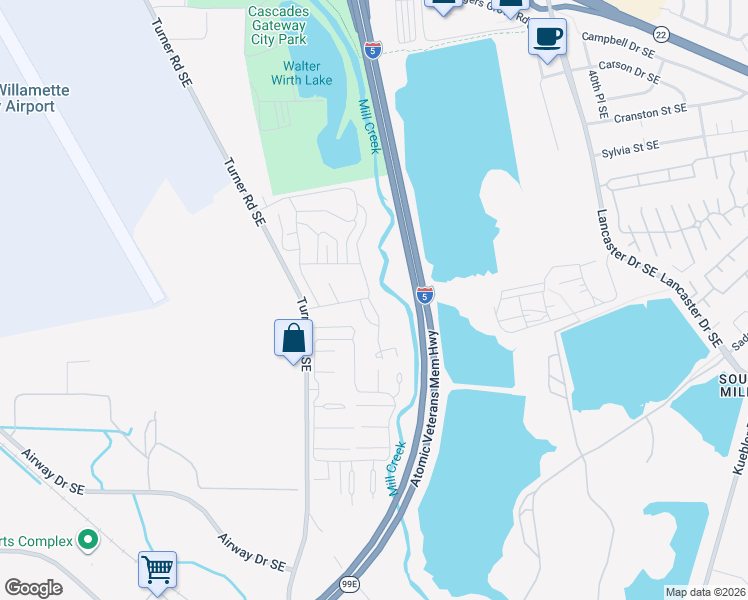 map of restaurants, bars, coffee shops, grocery stores, and more near 3100 Turner Road Southeast in Salem