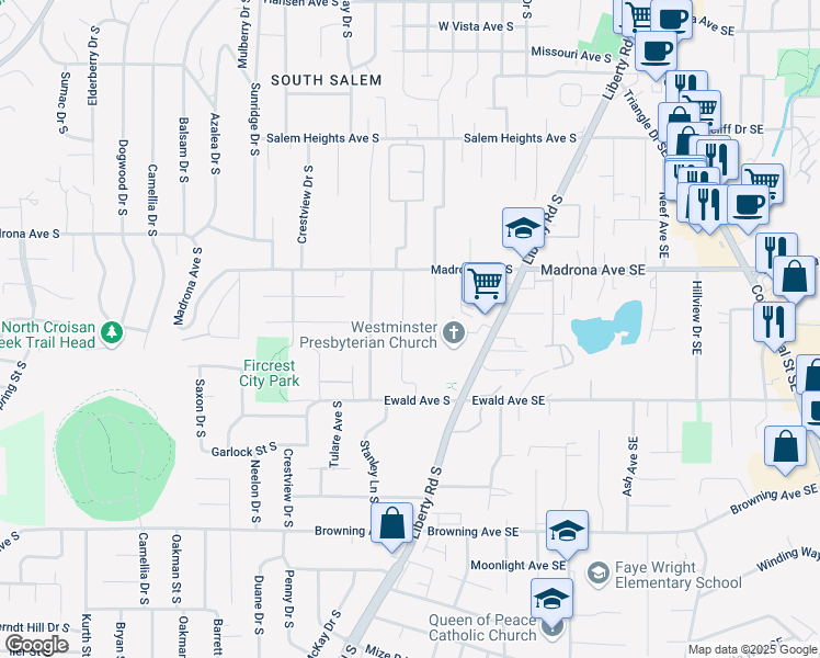 map of restaurants, bars, coffee shops, grocery stores, and more near 3691 Felton Street South in Salem