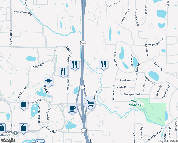 map of restaurants, bars, coffee shops, grocery stores, and more near Lincoln Drive in Edina