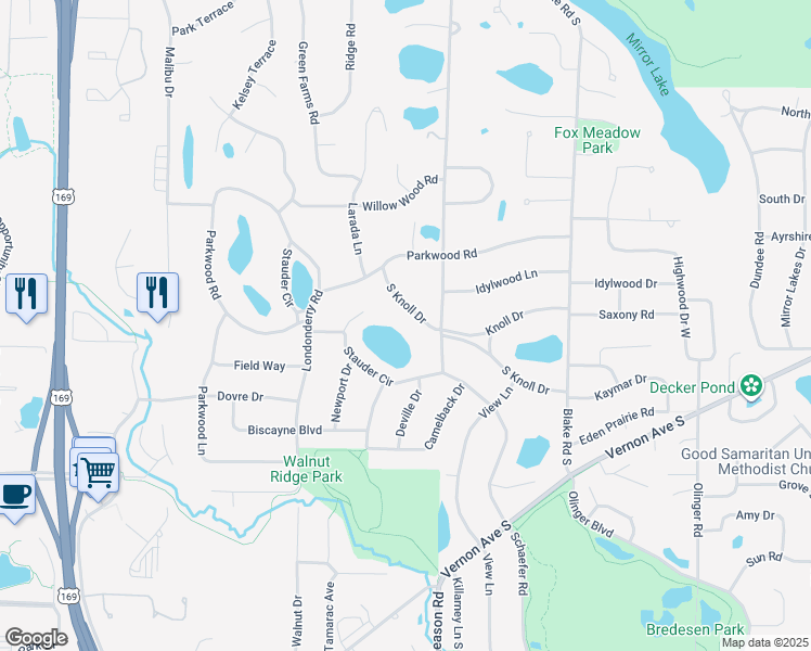 map of restaurants, bars, coffee shops, grocery stores, and more near 6416 Stauder Circle in Minneapolis