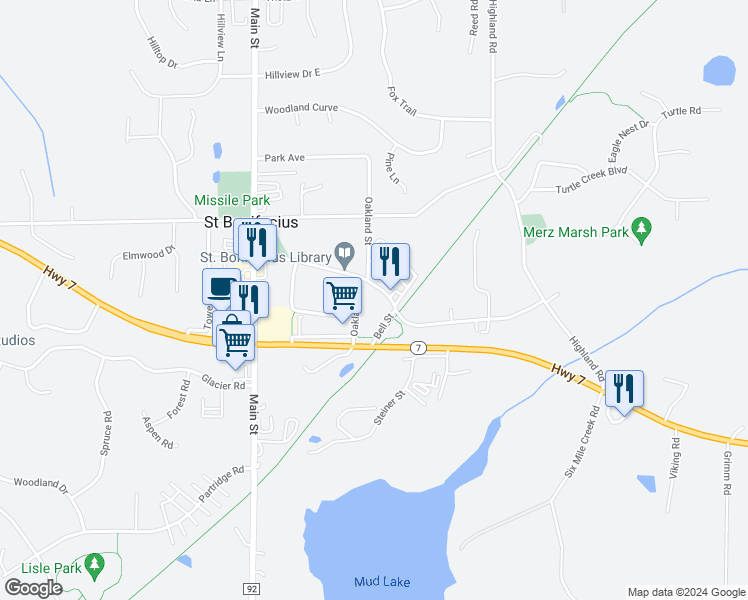 map of restaurants, bars, coffee shops, grocery stores, and more near 8535 Kennedy Memorial Drive in Saint Bonifacius