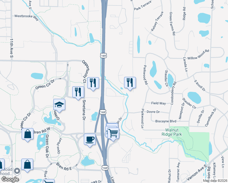 map of restaurants, bars, coffee shops, grocery stores, and more near Lincoln Drive in Edina