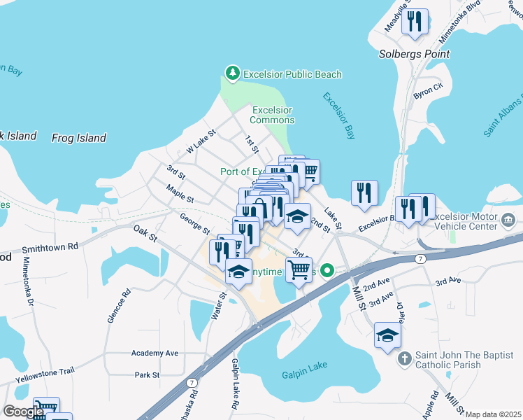 map of restaurants, bars, coffee shops, grocery stores, and more near 438 Union Place in Excelsior