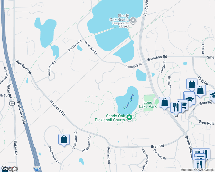 map of restaurants, bars, coffee shops, grocery stores, and more near 5575 Bristol Lane in Minnetonka