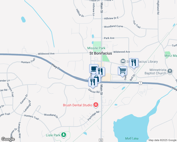 map of restaurants, bars, coffee shops, grocery stores, and more near in Saint Bonifacius