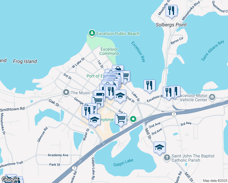 map of restaurants, bars, coffee shops, grocery stores, and more near in Excelsior