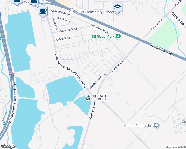 map of restaurants, bars, coffee shops, grocery stores, and more near 4365 Eden Street Southeast in Salem