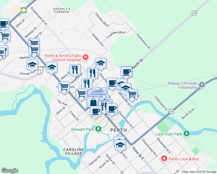 map of restaurants, bars, coffee shops, grocery stores, and more near in Perth