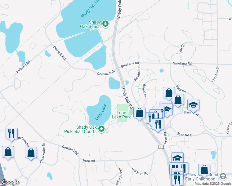 map of restaurants, bars, coffee shops, grocery stores, and more near 11801 Douglynn Drive in Hopkins