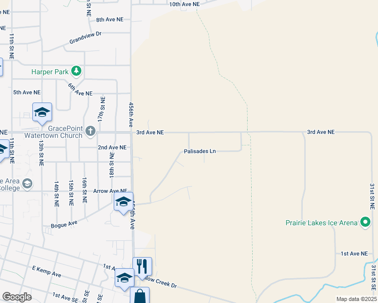 map of restaurants, bars, coffee shops, grocery stores, and more near 231 22nd Street East in Watertown