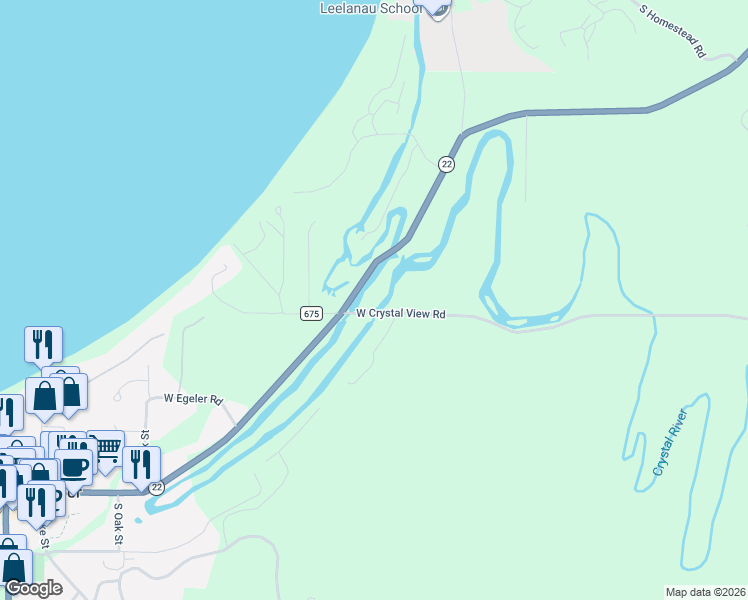 map of restaurants, bars, coffee shops, grocery stores, and more near 5197-5509 West Harbor Highway in Glen Arbor