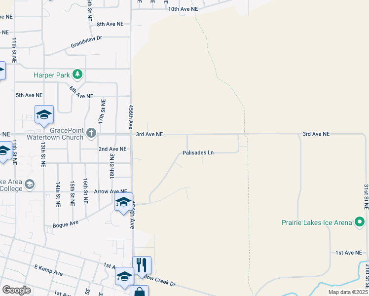 map of restaurants, bars, coffee shops, grocery stores, and more near 231 22nd Street East in Watertown