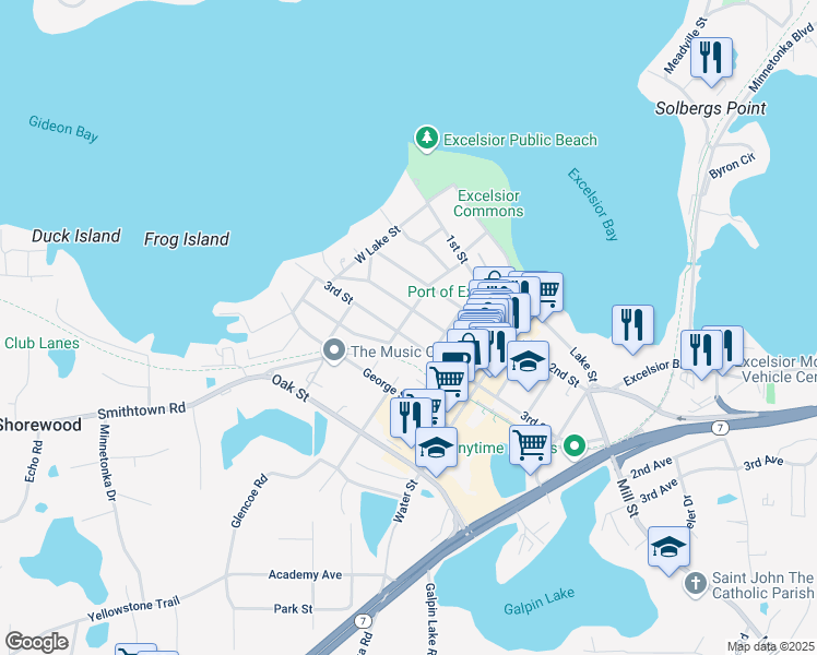 map of restaurants, bars, coffee shops, grocery stores, and more near 200 Bell Street in Excelsior