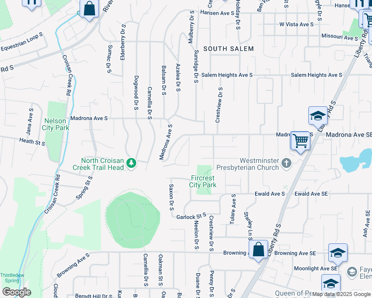 map of restaurants, bars, coffee shops, grocery stores, and more near 3557 Sunridge Drive South in Salem