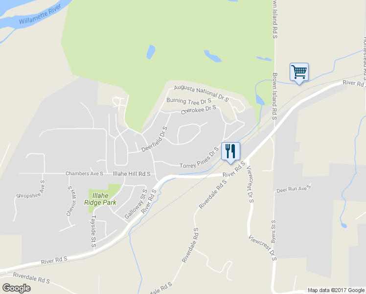 map of restaurants, bars, coffee shops, grocery stores, and more near 3602 El Dorado Loop South in Salem
