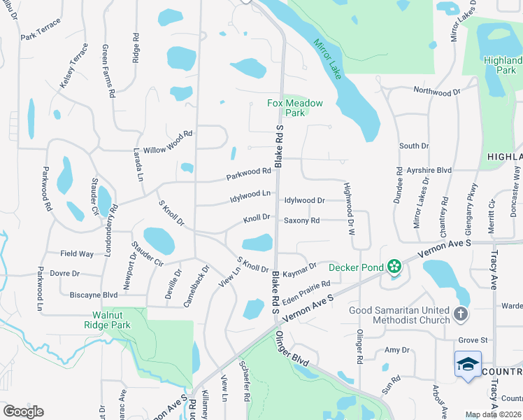map of restaurants, bars, coffee shops, grocery stores, and more near 6228 Knoll Drive in Minneapolis