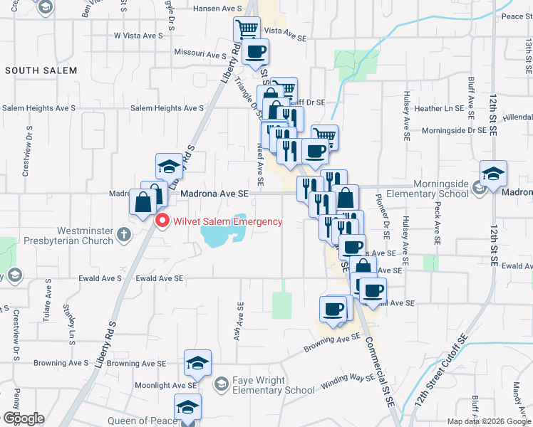 map of restaurants, bars, coffee shops, grocery stores, and more near in Salem