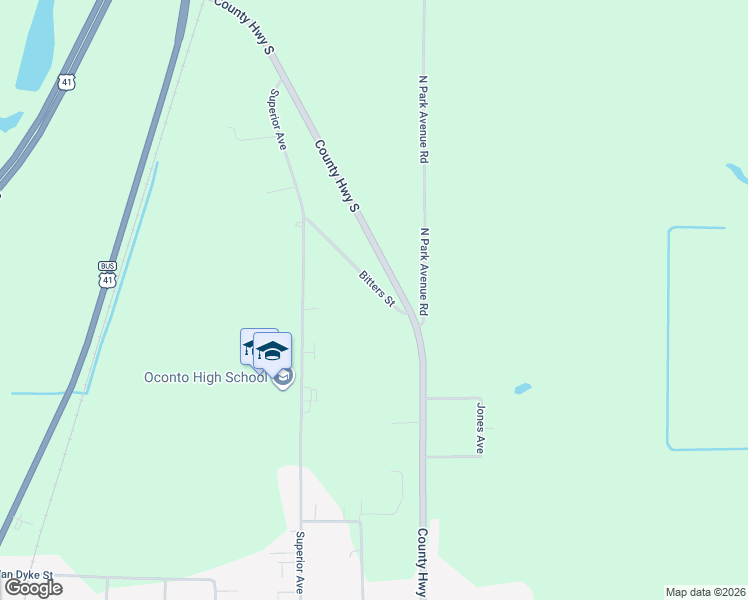 map of restaurants, bars, coffee shops, grocery stores, and more near 225 Bitters Street in Oconto