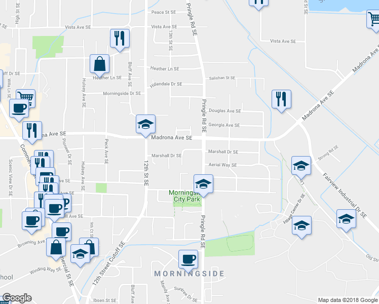 map of restaurants, bars, coffee shops, grocery stores, and more near 1320 Marshall Drive Southeast in Salem