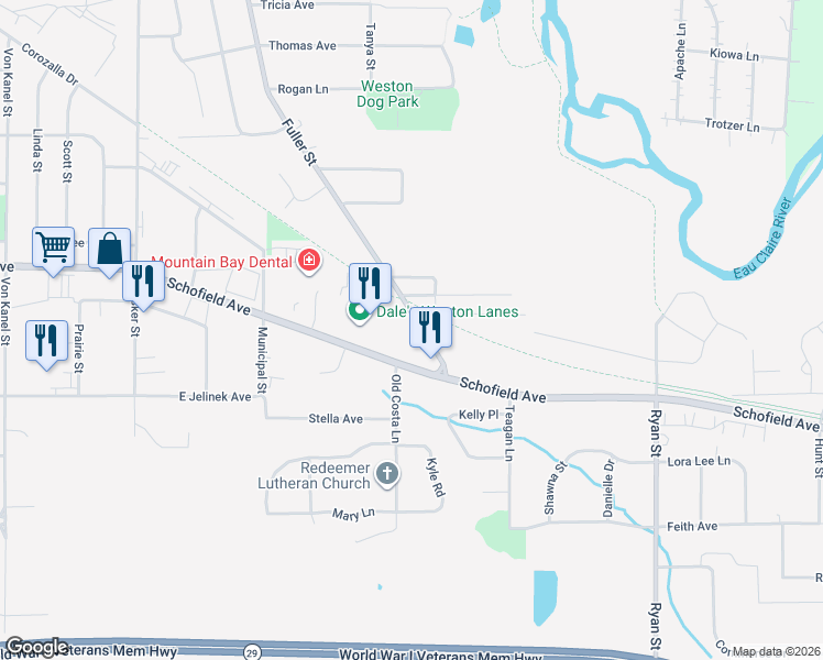 map of restaurants, bars, coffee shops, grocery stores, and more near 6202 Schofield Avenue in Schofield