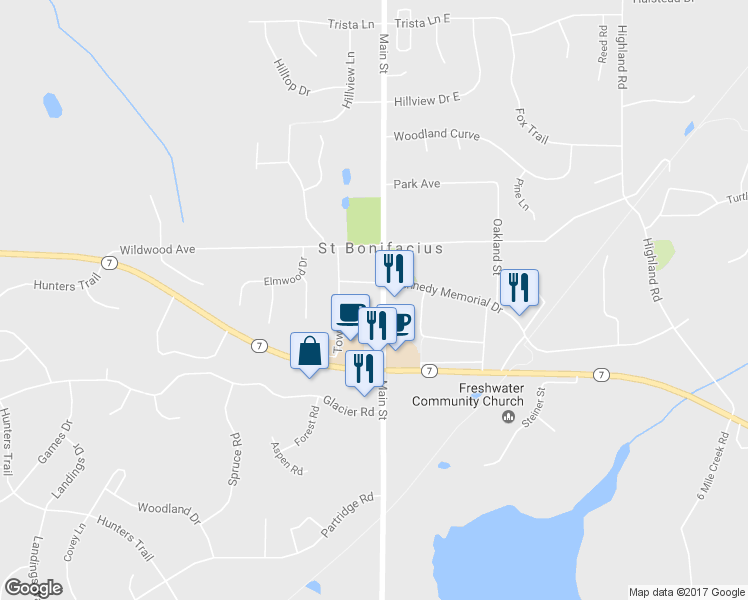 map of restaurants, bars, coffee shops, grocery stores, and more near 4119 Main Street in Saint Bonifacius