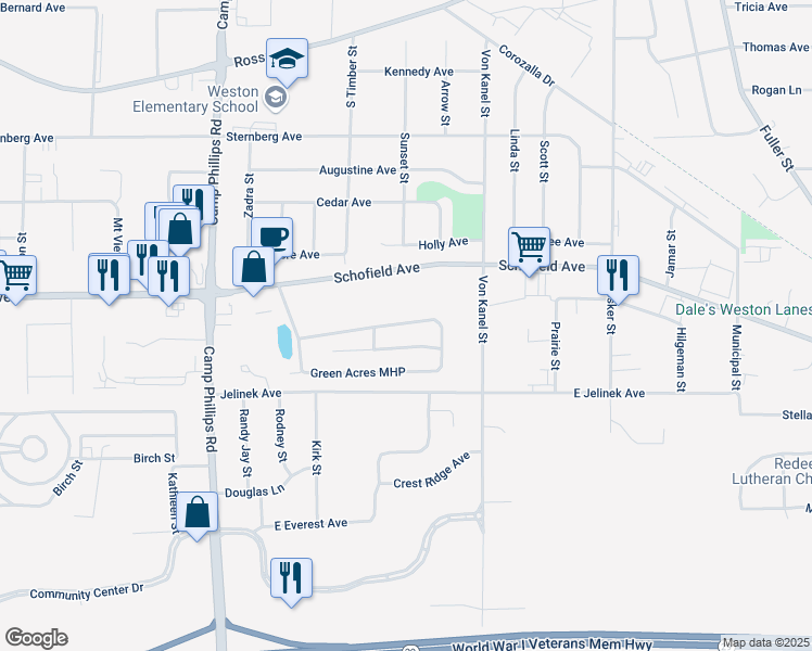 map of restaurants, bars, coffee shops, grocery stores, and more near 42 Green Acres Mobile Home Park in Weston