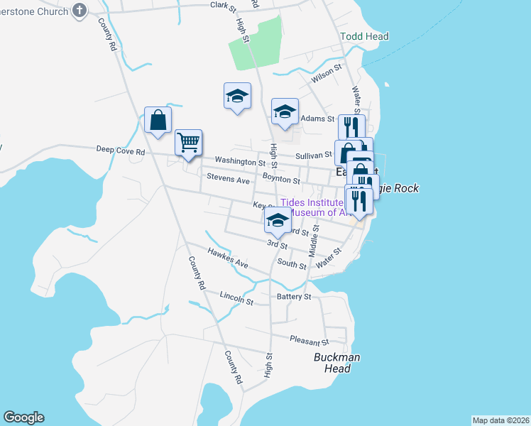 map of restaurants, bars, coffee shops, grocery stores, and more near 28 Key Street in Eastport