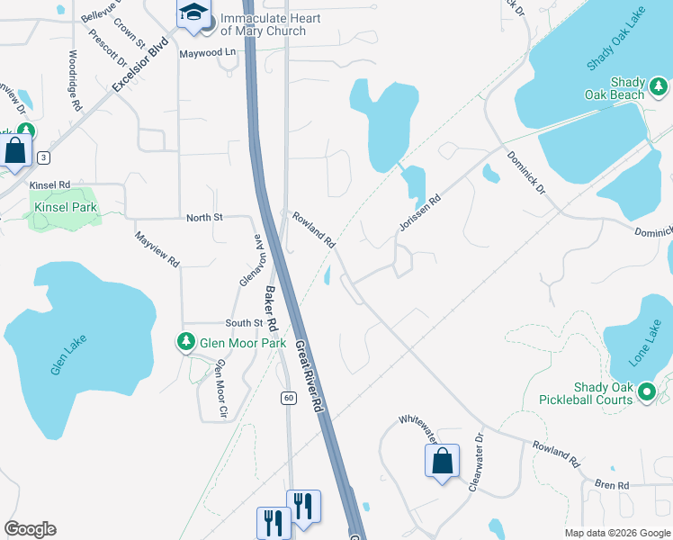 map of restaurants, bars, coffee shops, grocery stores, and more near 5500 Rowland Road in Hopkins