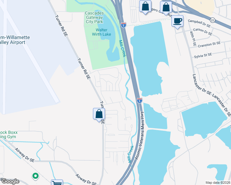 map of restaurants, bars, coffee shops, grocery stores, and more near 3100 Turner Road Southeast in Salem