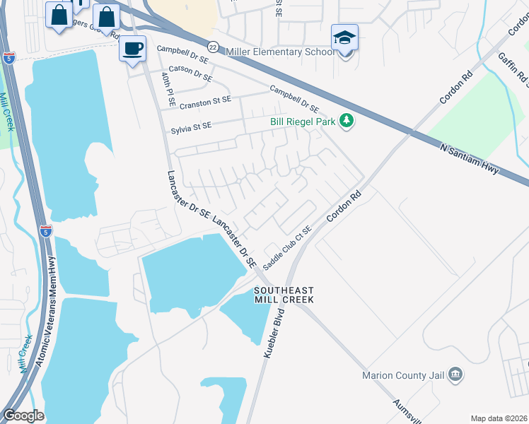 map of restaurants, bars, coffee shops, grocery stores, and more near 4365 Eden Street Southeast in Salem