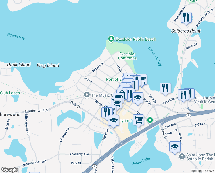 map of restaurants, bars, coffee shops, grocery stores, and more near 200 Bell Street in Excelsior